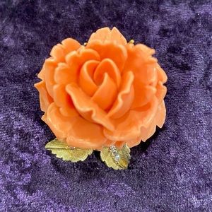 Vintage Coral Rose Brooch